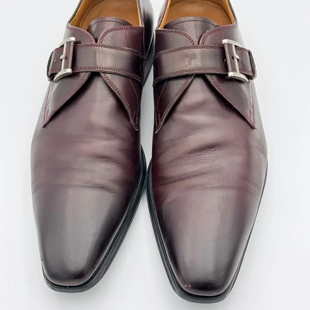 Magnanni Men's Burgundy Leather Single Monk Strap Shoes 11